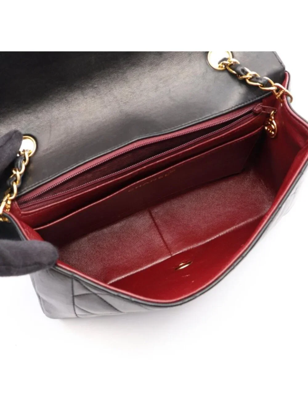Chanel Shoulder Bag Quilted Diana Flap Black Lambskin Chain